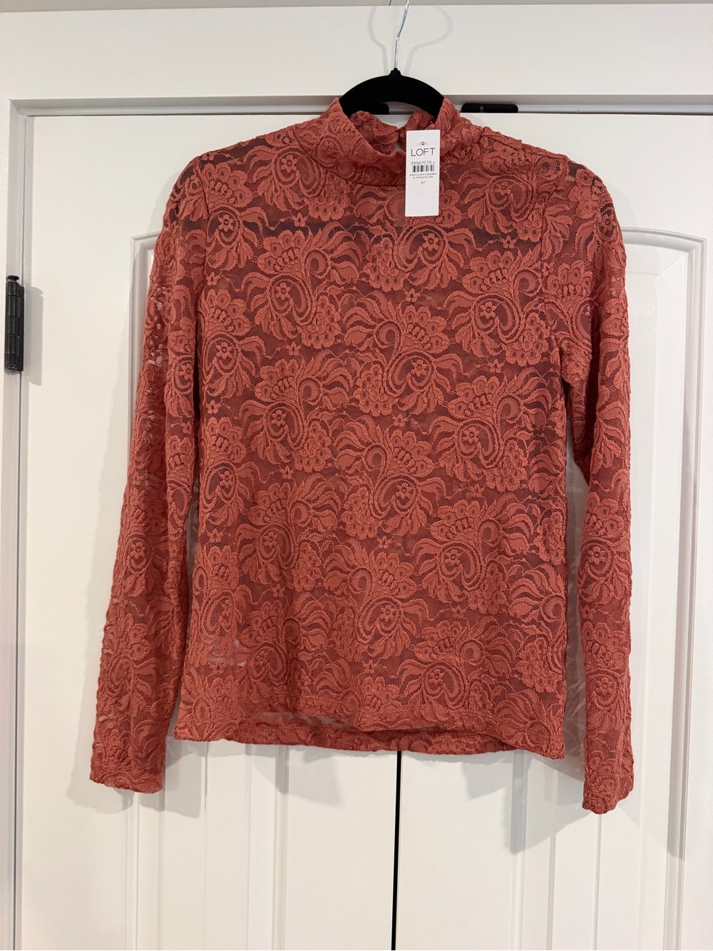 LOFT Coral Lace Mock Neck Long Sleeve Tee